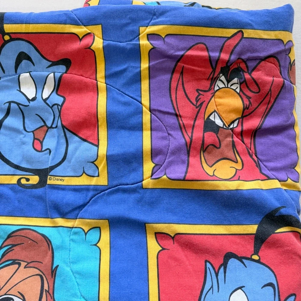 Vintage 1990s Disney Aladdin Twin Comforter Genie Abu Iago Reversible Bedding